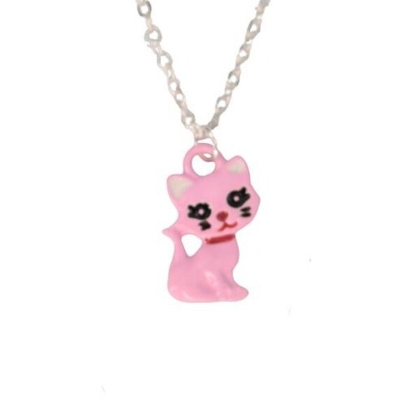 Claires Club Kitten Jewelry Set Necklace Bracelet Ring Silver Tone Pink - Picture 3 of 4